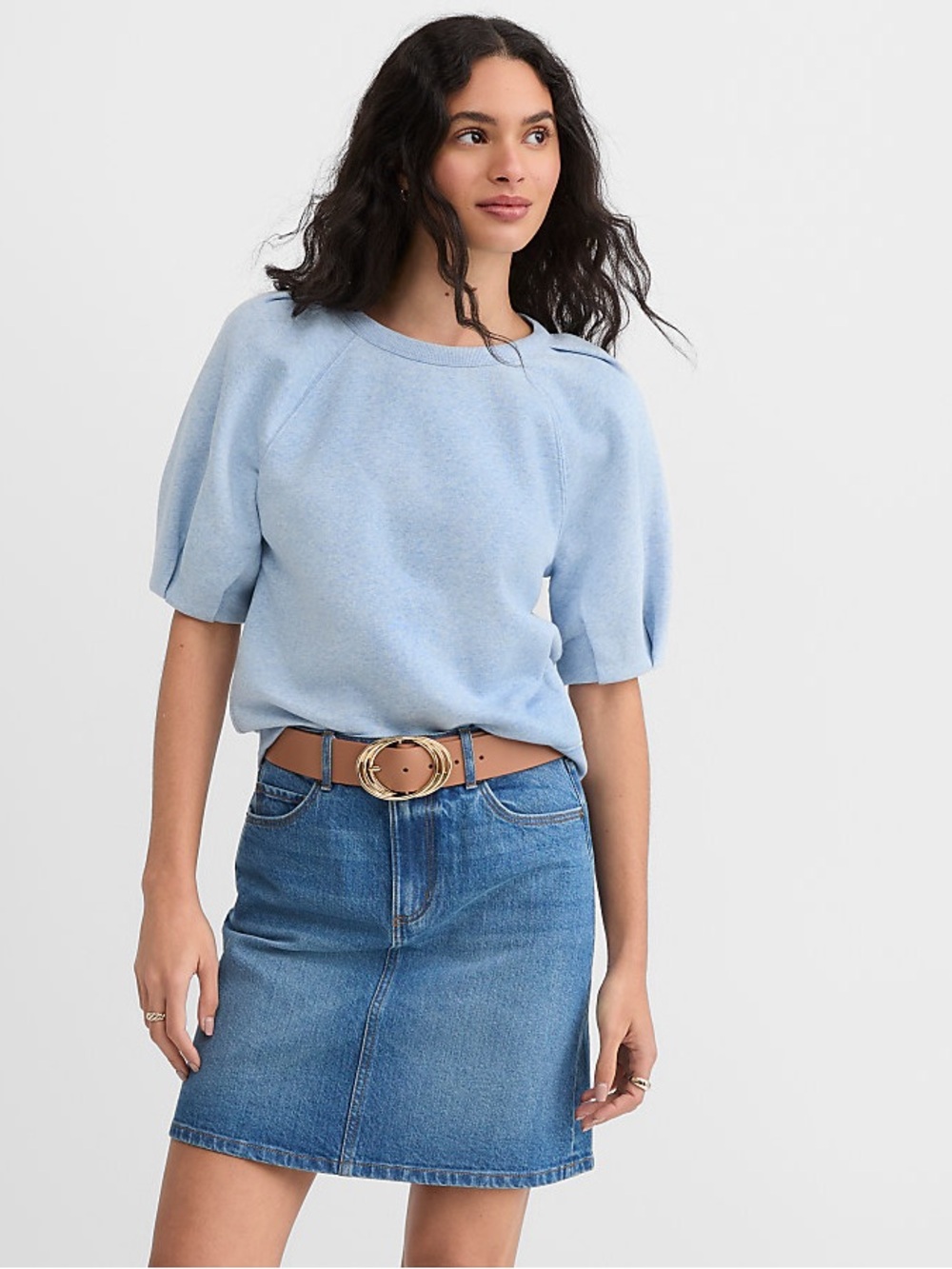 LOFT Light Blue Puff Sleeve Knit Top